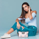 Betsey Johnson 8.5 Inch Zipper Cosmetic Pouch Small Toiletry Bag Lightweight Durable Polyester Organizer with Inner Zipped Pocket Good For Makeup Accessories and Travel Needs (Chevron Hearts)
