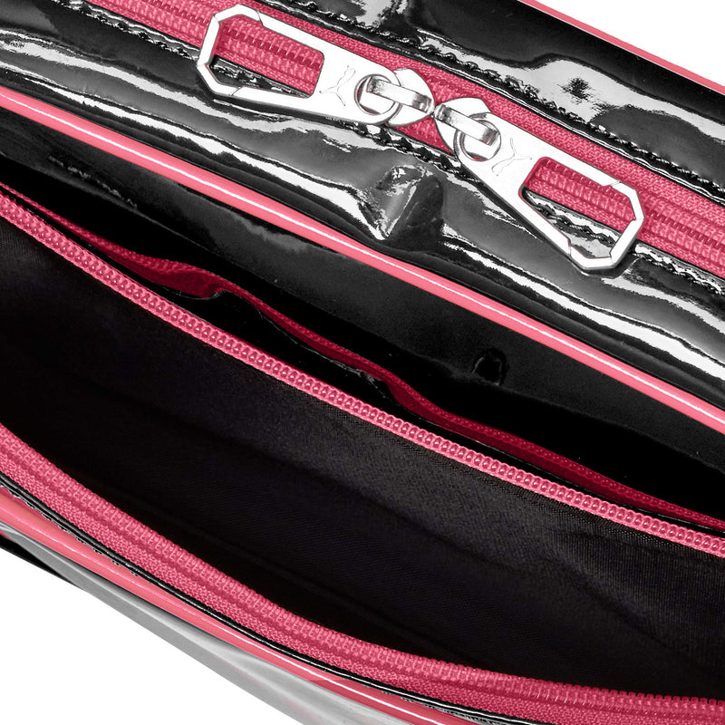 PUMA J20072 ECLA Horizontal Enamel Mini Shoulder Bag, Ella Enamel Mini Shoulder Bag, Horizontal Type, Black Pink