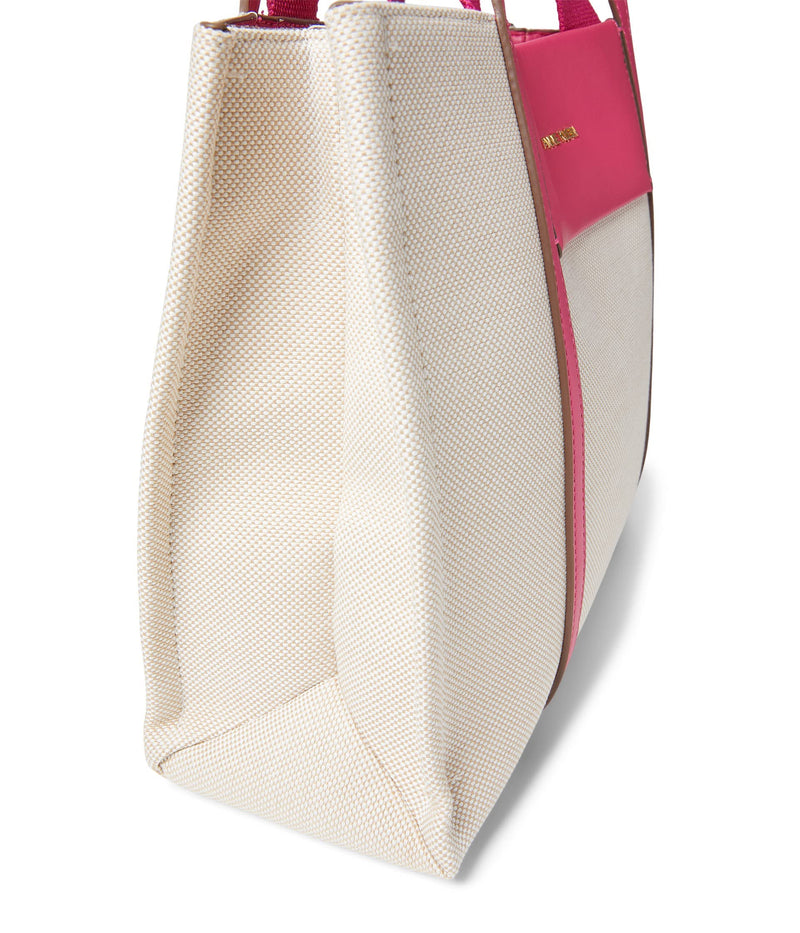 Anne Klein Womens Medium Color Blocked Canvas Tote, Tan- Cream/Fuchsia