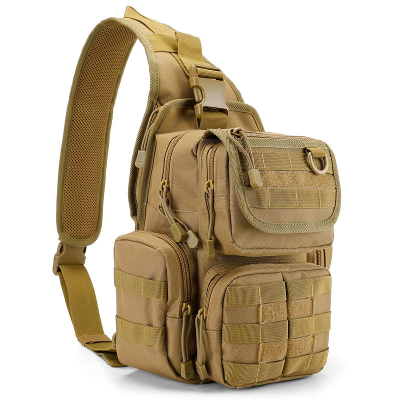 G4Free Tactical EDC Sling Bag Pack with Adjustable Holster Sling Shoulder Assault Range Backpack(Tan)