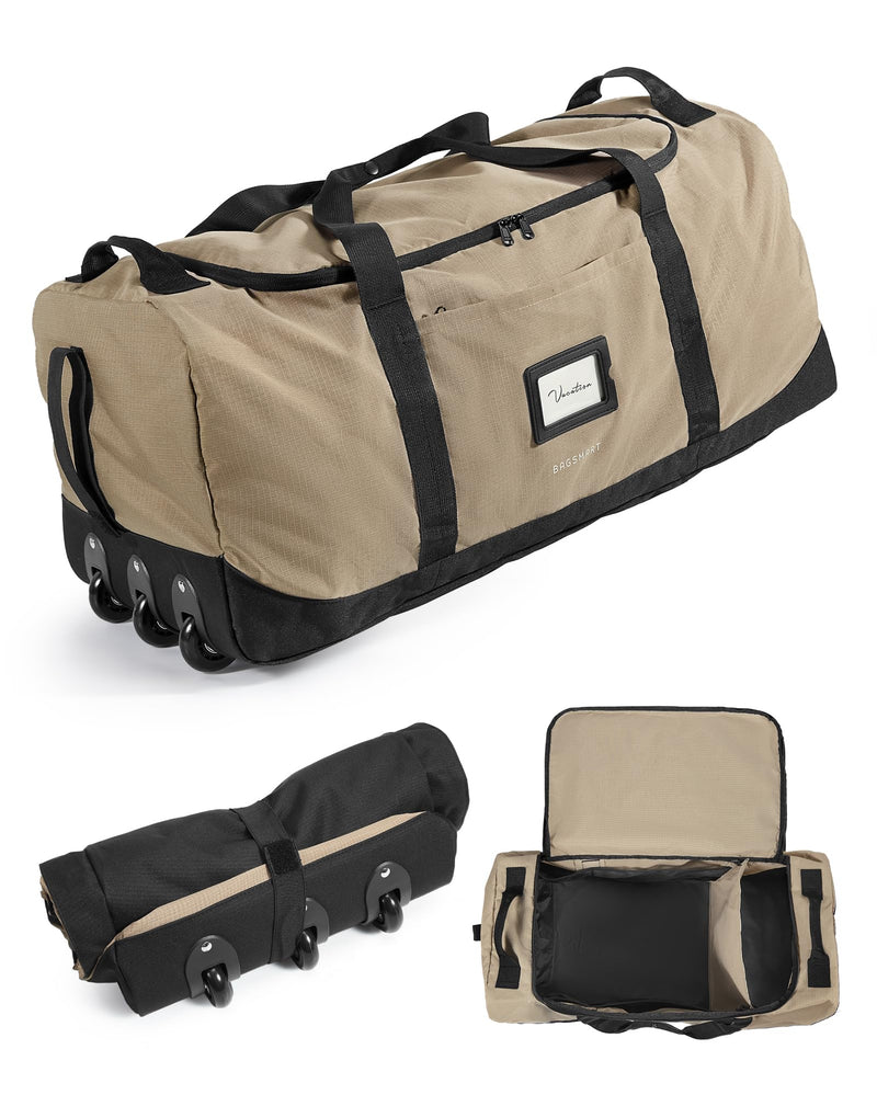 BAGSMART 83L Foldable Travel Bag, Large Duffle Bag for Travel, Weekender Duffel Luggage Bag for Sport College Camping, Water Resistant, Brown