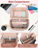 Marscamd Rolling Teacher Bag with Accordion File Organizer & 15.6" Laptop Compartment, Wheeled Work Briefcase Tote with Detachable Trolley & Crossbody Strap for Women, Pink