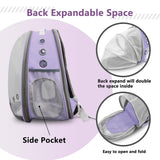 Cat Backpack Carrier Back Expandable Bubble Pet Carrier Backpack for Large Cat, Kitten and Dog, Designed for Hiking, Travelling and Outdoor Use (Back Expandable-Purple)