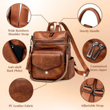 garaplight PU Leather Backpack Purse for Women | Anti-theft Ladies Shoulder Bag Handbag Suitable for Work, Travel, and Daily Use (Brown)