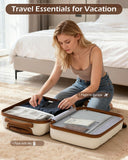 LONG VACATION 6 Piece Luggage Set Carry on Suitcase with ABS+PC hardshell, Spinner Wheels & YKK Zipper TSA Lock (BEIGE-BROWN, 6 piece set)