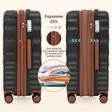 Rosamo 3 piece Luggage Set Expandable Suitcase 22x14x9 Airline Approved Carry on, ABS Hard Case Suitcases with Spinner Wheels, TSA Lock, (Black, 3 Piece Sets(20/BP/TB))