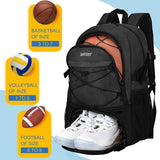DAFISKY Basketball Backpack with Ball Compartment – Large Basketball Bag with Shoes Compartment Soccer Volleyball Bag Sports Backpack for Football, Black