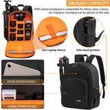 IPEB Camera Backpack for Photographers DSLR Camera Bag Professional Photography Case with 13.5 Inch Laptop Compartment & Tripod Holder Compatible for Sony Canon Nikon Black Orange
