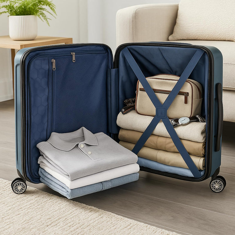 World Traveler Dejuno Beaumont Lightweight Hardside Expandable Spinner Luggage, Blue, Carry-On