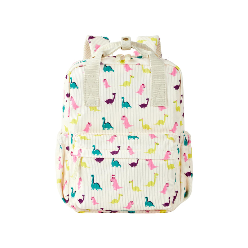KingCheer Mini Corduroy Backpack Bookbag School Bag for Toddlers Girls and Boys Preschool Daycare Kindergarten 13'' H Lightweight Fits for Folder(Dinosaur-Beige Corduroy)