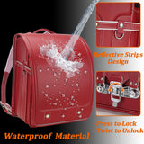 Baobab's wish Ransel Randoseru Backpack Semi-automatic satchel Japanese school bag for girls and boys PU leather bab-rng58 (Red)