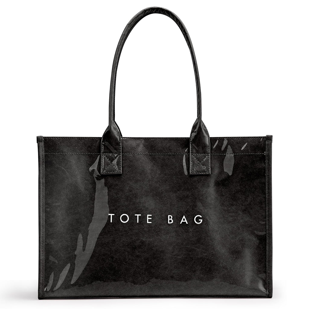 KALIDI PVC Tote Bag Women’s Kraft Paper Work Handbags Purses with Top Handle,Black