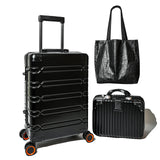 All Aluminum Carry On Luggage 22x14x9 Airline Approved, Zipperless Carry On Suitcase Hard Shell Carry On Luggage with Spinner Wheels, Black 3-Piece with14in Hand Tote Suitcase,Eco-friendly tote bag
