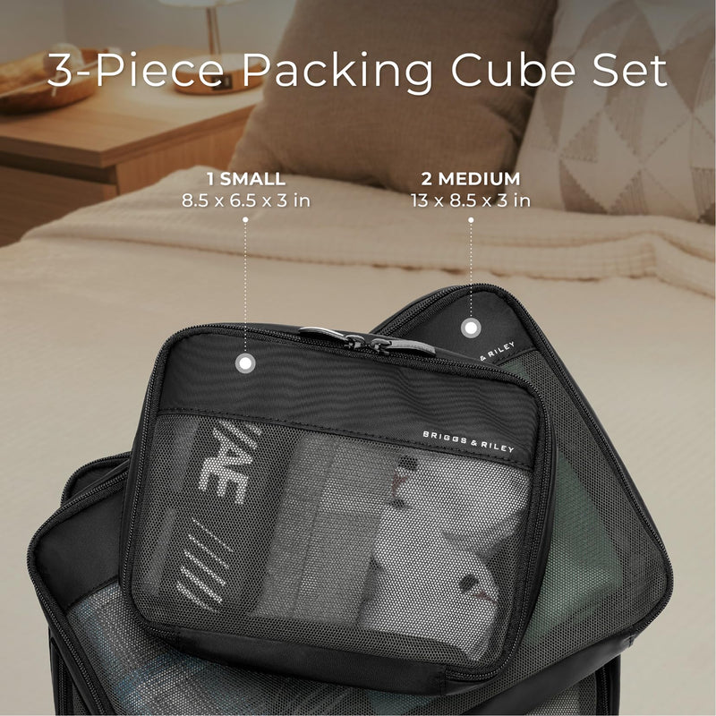 Briggs & Riley Travel Laundry Bag with Drawstring & Carry On Compression Packing Cube Set- Bag Organizer for Suitcase & Luggage, Travel Essentials for Women & Men, Pack Accessories for Vacation- Black