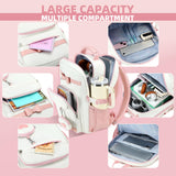 Backpacks for Girls with Pouch Pocket,Cute Pink Bowknot Student Bookbag Fits 17 Inch Laptop Kids Backpack Teacher Bags,Back to School Bag Purse for Teenage,Casual Daypack for Middle School Beige Pink