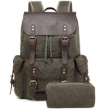 Yamons Genuine Leather Backpack for Men, Waxed Canvas Backpack Shoulder Rucksack with Toiletry Vintage Backpack for Travel,Camping, Hiking(Army Green)