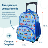 Wildkin Kids Rolling Luggage – Carry-On Size for School & Overnight Travel - Trains, Planes, and Trucks
