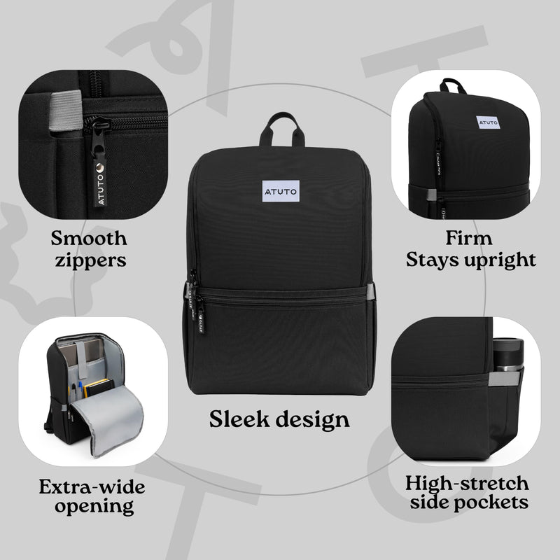 ATUTO Professional Black Laptop Backpack for Men 17 inch Compartment - Back Airflow & Fully Padded - Work & Travel Backpack for Men with Luggage Strap and Trolley Sleeve.