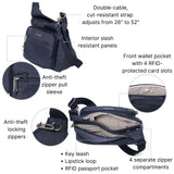 Baggallini Securtex Anti-Theft Crossover Crossbody Bag for Travel 11”W x 8.5”H, RFID, Built-in Wallet, Locking Zippers