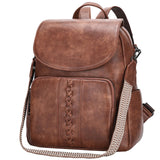 VASCHY Backpack Purse for Women, Fashion Cute Vegan Leather Flap Backpack Convertible Handbag for Ladies with Guitar Strap Brown
