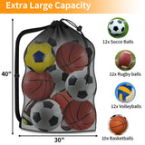 Extra Large Sports Ball Bag, Heavy Duty Breathable Mesh Storage Bag, 40" x 30" Hold 10-12 Soccer Basketball Volleyball Football, Adjustable Shoulder Strap, Ideal for Coaches, Team, Swimming Gear
