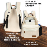 Wrangler Yellowstone Sturdy Backpack for Travel Classic Logo Water Resistant Casual Daypack for Travel with Padded Laptop Notebook Sleeve (Cream)