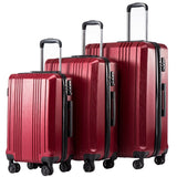 Coolife Luggage 3 Piece Set PC+ABS Hardshell Suitcases with TSA Lock, Spinner Lightweight (wine red, 3 piece set)
