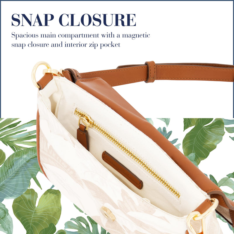 Tommy Bahama Women's Crossbody Bag Purse, Floral Canvas Flap Small Shoulder Handbag with Adjustable Strap and Leather Trim, Multi