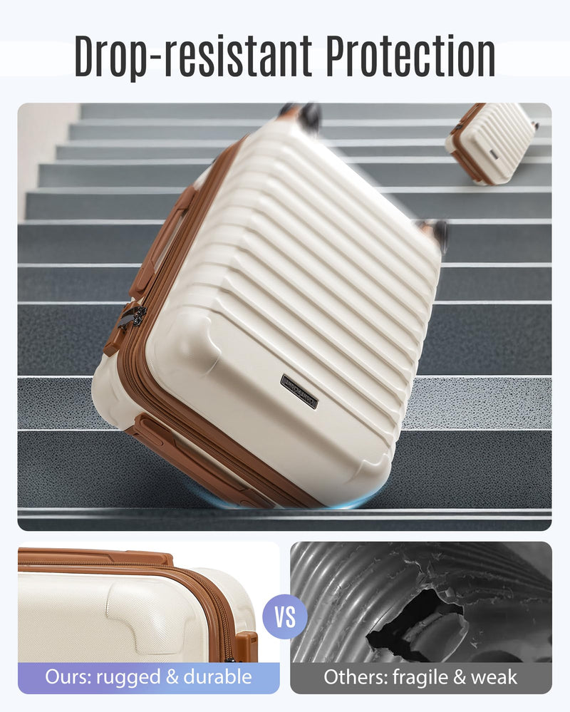 LIGHT FLIGHT Luggage Sets, Carry On Luggage 22x14x9 Airline Approved, Carry On Travel Bag Suitcases with Wheels, Expandable Hardside Lightweight Rolling with TSA Lock 2-Piece Set (DB/20),Beige