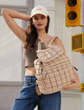 CLUCI Puffy Quilted Backpack for Women, Casual Lightweight Daypack for Women Travel (Khaki)