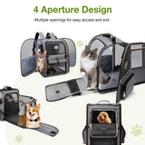Lekebobor Cat Carrier Backpack, Expandable Pet Carrier with Sun Shade & Full Front Opening, Breathable Mesh Backpack for Small Dogs & Medium Cats Up to 18 Lbs, Foldable for Hiking, Camping (Grey)