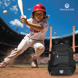TRAILKICKER Baseball Bag for Boys Lightweight Youth Softball Backpack with Shoe Compartment and External Helmet Holder, Durable and Waterproof, Black