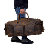Large duffel bags for men holdall leather travel bag overnight gym sports weekend bag (BROWN, 32" XX-Large)