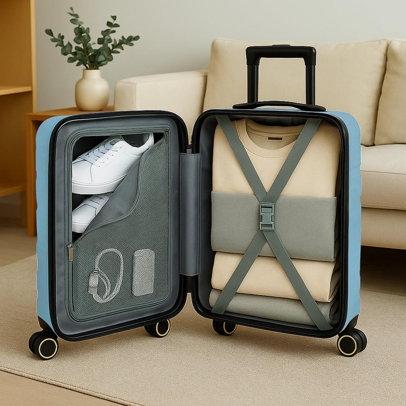 World Traveler Dejuno Motley 20-Inch Carry-On Lightweight Hardside Expandable Spinner Luggage - Blue