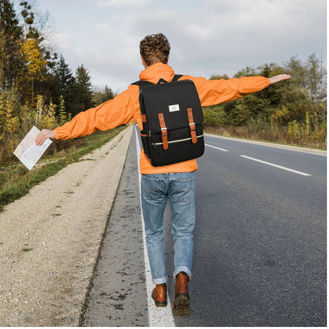 Ronyes Vintage Laptop Backpack for Women Men,15.6 inch Bookbag Casual Daypack with USB Charging Port for College Work, Black Backpacks