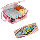 Meetbelify Backpack for Girls 16" 3pcs School Backpacks with Lunch Box for Elementary Students Travel Sequin Backpack