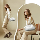 KALIDI Dumpling Crossbody Bag Soft Vegan Leather Evening Clutch for Women Wedding Purse Summer Soft Vegan Leather Handbag Sliver