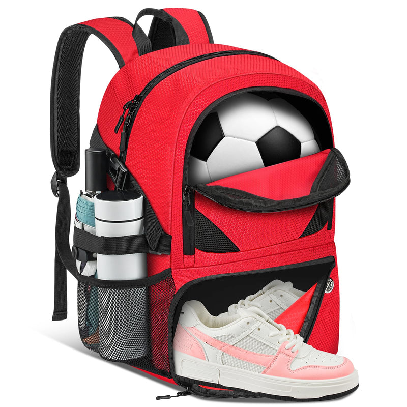 Soccer Bag, Lightweight Soccer backpack with Ball Compartment & Shoe Compartment for Basketball Volleyball & Football, Large and Water Resistant Sports Backpack for Son Daughter Men Women Red