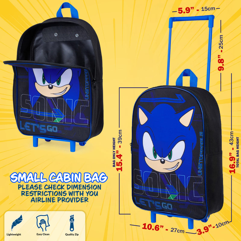 Sonic The Hedgehog Kids Suitcase, Foldable Trolley Bag 15.35” x 10.63” x 3.94”