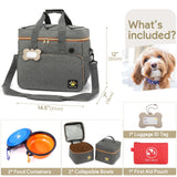 Pmpete Dog Travel Bag for Traveling| Week Away/Overnight Dog Travel Accessories with Multi-Function Pockets| Travel Set for Dogs and Cats|Ideal Pet Diaper Bag and Pet Gift Kit(Grey)