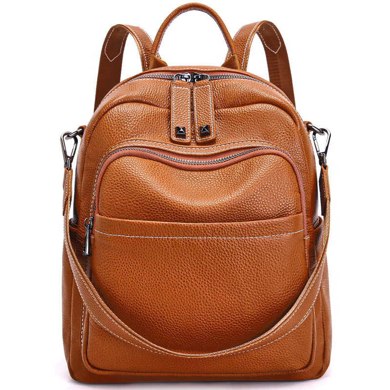 BOYATU Genuine Leather Backpack Purse for Women: Anti Theft Convertible Soft Backpacks - Elegant Womens Travel Backpack (01 Medium-Caramel Brown)