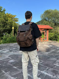 Genuine Leather Canvas waxed Backpack Travel Rucksack Laptop Bag