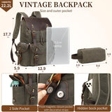Yamons Genuine Leather Backpack for Men, Waxed Canvas Backpack Shoulder Rucksack with Toiletry Vintage Backpack for Travel,Camping, Hiking(Army Green)