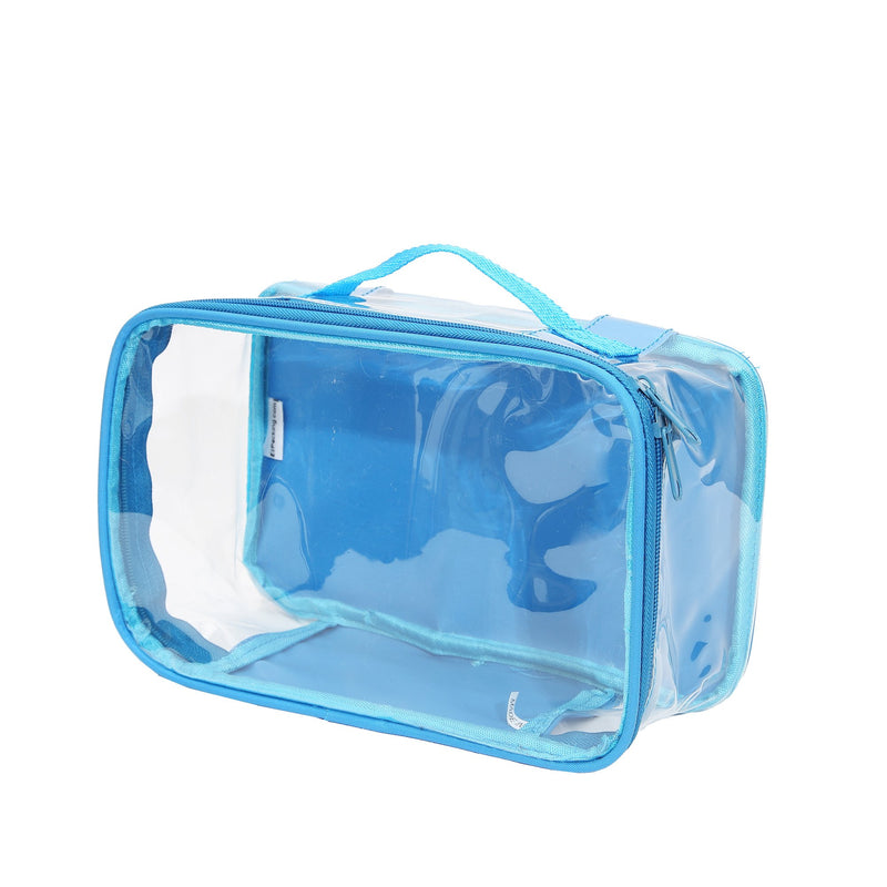 Small Clear Travel Packing Cube/See Through PVC Plastic Pouch for Carry On Suitcase, Backpack or Diaper Bag/Transparent Multipurpose Accessories, Makeup & Underwear Organizer w/Handle (Turquoise)