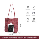 TOPASION Cute Corduroy Tote Bag Canvas Shoulder Handbags for Women Travel Shopping (Rose Wine Red)