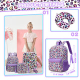 Inprof Kids Luggage with Spinner Wheels 5 Piece Carry on Suitcases for Girls Backpack with Lunch Box Pencil Case 16" Toddler Suitcase Set Airline Approved (Bainbow Leopard)