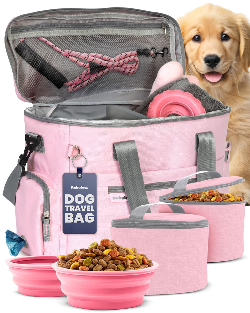 The Original Doggy Bag™ - Complete Dog Travel Bag for Supplies with 2 BPA-Free Travel Bowls & 2 Pet Food Containers - A Dog Mom Gift for Day Trips, Camping, Road Trips & Weekends Away: Lt. Pink