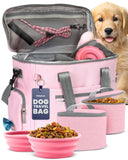 The Original Doggy Bag™ - Complete Dog Travel Bag for Supplies with 2 BPA-Free Travel Bowls & 2 Pet Food Containers - A Dog Mom Gift for Day Trips, Camping, Road Trips & Weekends Away: Lt. Pink
