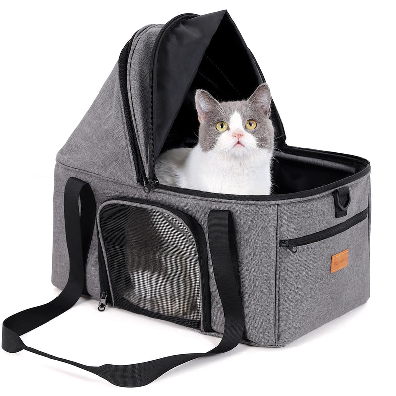 BurgeonNest Top-Expandable Large Cat Carrier, Soft Sided Cat Bag Carrier for Medium Large Pet 15 lbs, Upgrade Small Dog Car Seat, Puppy Travel Bag with Semi-Open Mode Canopy