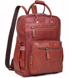 Lakshigo Genuine Leather Laptop Backpack for Men & Women, 16 Inch Vintage Brown Leather Backpack, Professional Work Computer Bag, Travel Rucksack for Office, Business & College